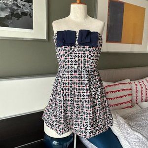 Trina Turk Tube Dress with Bow Balloon Hem Cotton Summer US 2   - 1D1266